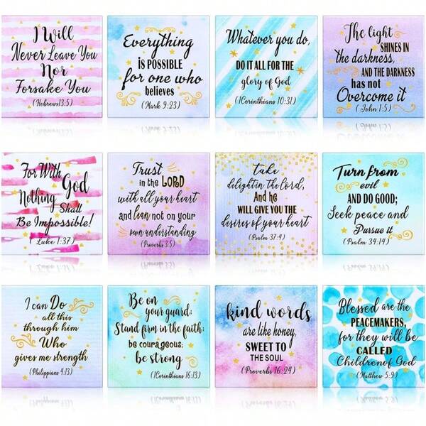 Conjunto de 12 Ímãs Cristãos Inspiradores para Geladeira com Versículos Bíblicos e Citações Motivacionais - Ideais para Armário e Geladeira