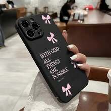 Funda creativa para teléfono, patrón de lazo rosa, funda para móvil decorada con una cita inspiradora y diseño lindo, adecuada para los modelos  16, 15, 14, 13, 12, 11 Pro Plus Promax, material TPU, protección a prueba de golpes. Es un gran regalo para familiares, amigos, niños, cumpleaños, días festivos del Festival de Primavera, novios, novias y San Valentín. Funda suave a prueba de golpes para chicas y mujeres. - 1 pieza - Ver 2