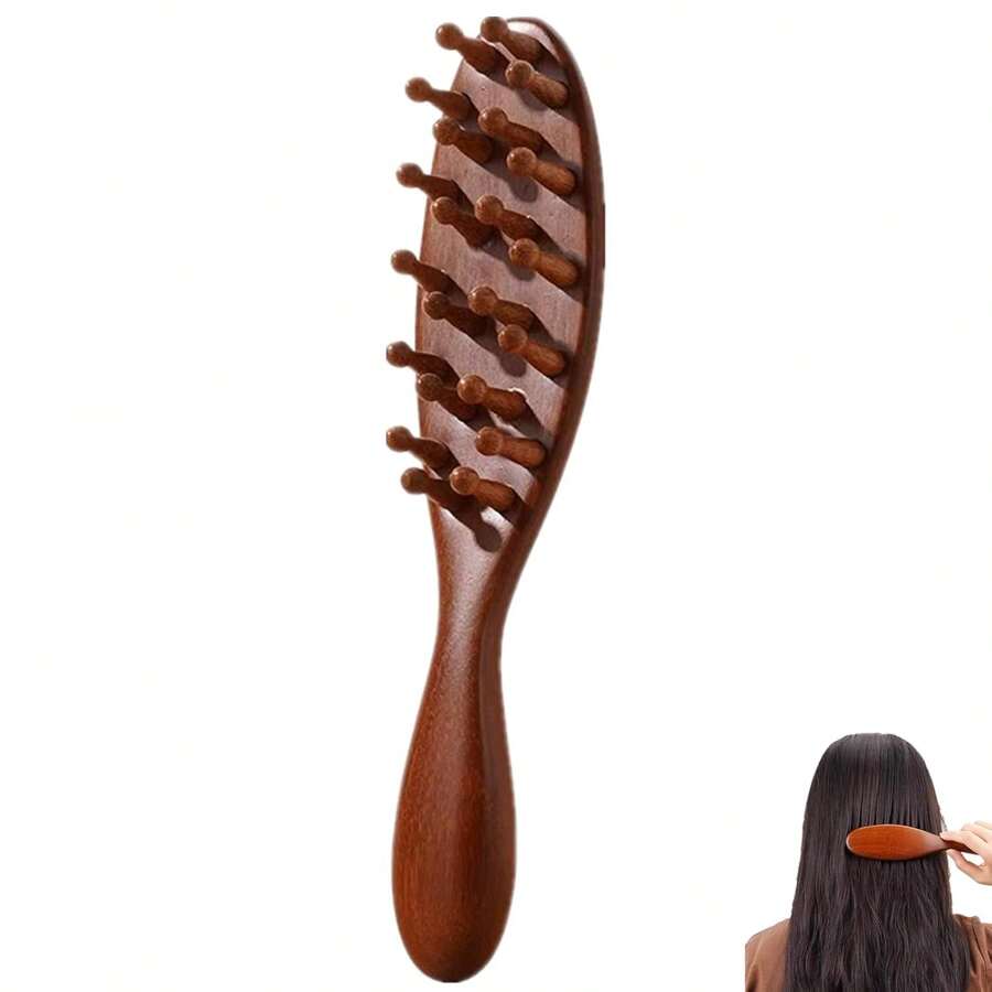 Comfortable Massage Comb Wood Scalp Massager Natural Wooden Massage Comb Portable Wide Tooth Combs For Luxurious Hair Care, Suitable For Scalp Care-FUNALING - 1 - 查看 1