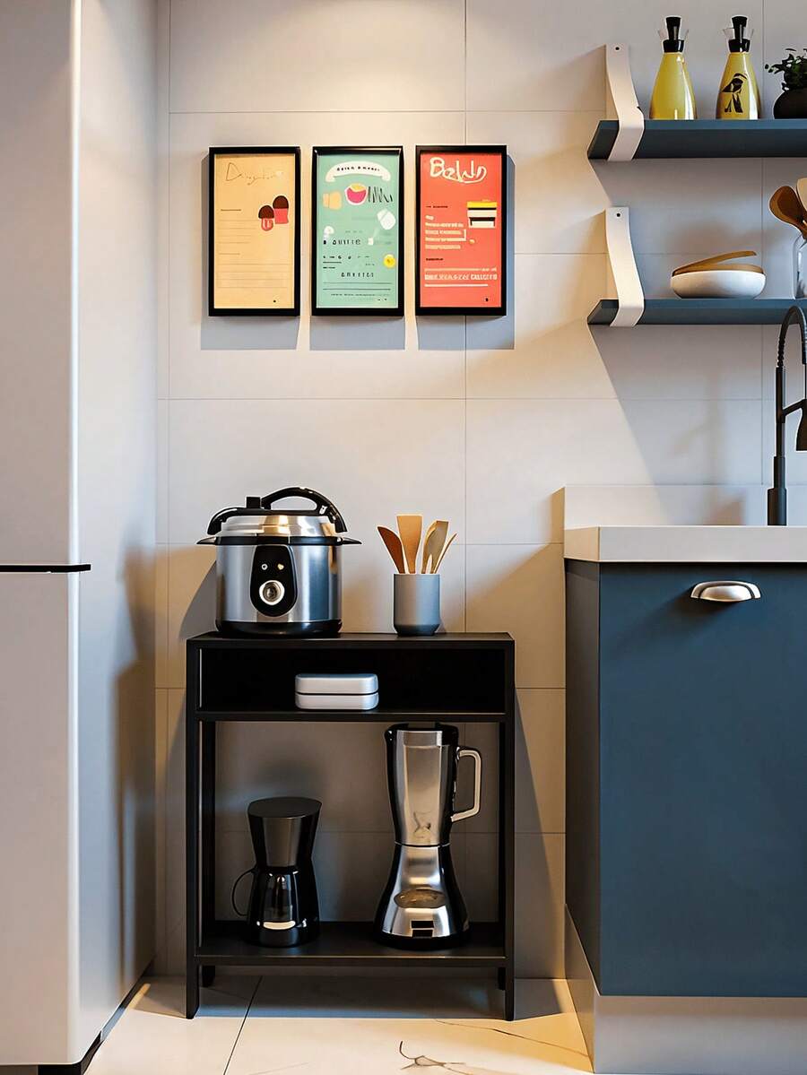 Side Table/Medium, All MDF, For Kitchen, Side Table, Support Table. - Black - View 1