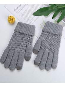1/4 双女士触屏冬季手套 - 时尚针织连指手套，袖口厚，适合寒冷秋季 - 彩色 - 查看 10