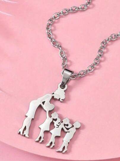 1 pieza Collar colgante con retrato de dibujos animados de acero inoxidable de moda, collar gargantilla/cadena de suéter, gran regalo para madre, hija, hijo, seres queridos, adecuado para uso diario