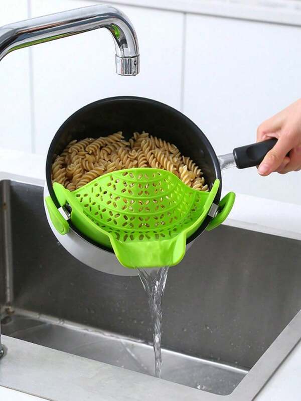 Musurjoy Rollable Drain Rack Above Sink, Silicone Pasta Strainer, Wide-Mouth Drainage Filter, Pot-Side Vegetable And Fruit Filter Clip, Drainage Guard Kitchen Tool, Pot-Side Vegetable Pouring And Draining Device, Household Noodle Draining Strainer, Hollow Double-Handled Fine-Hole Drainage Basket Pot Guard, Metal Folding Drain Strainer With Silicone Edges
