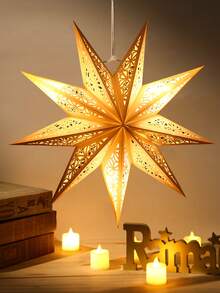 1个圣诞快乐纸灯笼灯罩（不含灯泡），白色圣诞九角星形灯罩，45厘米镂空吊坠，适用于生日、圣诞树装饰、家居圣诞装饰、圣诞快乐装饰、家居装饰、桌面装饰、圣诞派对用品、圣诞派对礼物、圣诞礼物、2025年圣诞装饰、2026年新年装饰、冬季装饰、圣诞装饰、家居圣诞礼物、圣诞装饰 - 白色 - 查看 6