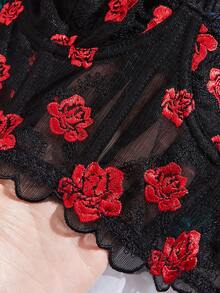 3 Pieces Set, Rose Embroidered Bra, Comfortable And Close-Fitting Bra That Can Be Worn As An Outerwear,Sexy Lingerie - Multicolor - View 6