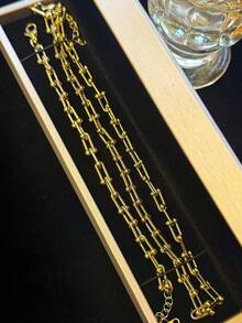 1pc Adjustable Stainless Steel U-Shaped Horseshoe Chain Bracelet/Necklace, Unisex