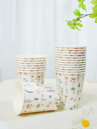 10/20/50pcs, 9-Ounce Paper Cup, Natural Floral Design, Consumable Shower Cup, Mouthwash Cup, Paper Sample Cup, Consumable Drinking Cup, Party, Home And Office, Reception Cup, Friend, Consumer Espresso Cup, Water, Juice, Candy And Snacks, New Mom Bath, New Year Gift, Suitable For Different Occasions