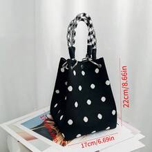 大容量女士波点时尚手提包，甜美女士托特包，黑色手持化妆包、手机包及其他物品收纳包，适合通勤、购物、办公、旅行和个性化编织包 - 黑色 - 查看 8
