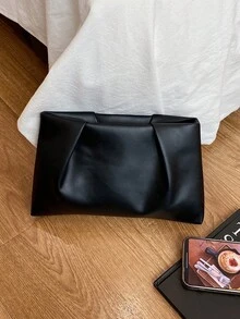 新款春夏时尚纯色手拿包、褶皱云朵包、纯色休闲信封包、化妆包、旅行配件包、内衬包、洗漱包、收纳袋 - 黑色 - 查看 5