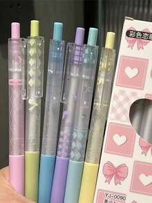 6pcs Bowknot Cute Aesthetic High-Quality Student Exam Smooth-Writing 0.5mm Ballpoint Pens, Quick-Drying