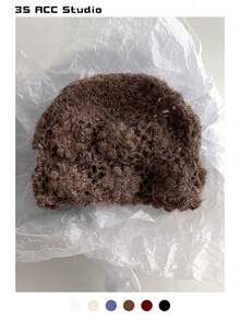 女士花卉头带帽，秋冬新款百搭修脸保暖针织帽，手工钩编花朵甜美复古舒适毛绒拉绒针织帽 - 彩色 - 查看 12