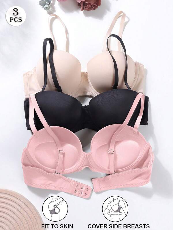 Set de 3 sujetadores inalámbricos de unicolor para mujer con tirantes desmontables
