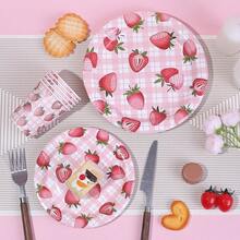 10/20/30pcs,Strawberry Birthday Party Plates And Cups Decoration Summer Watercolor Fruit Tableware Plates Cups For Wedding Berry First Birthday Themed Baby Shower Party Supplies, Disposable 9'' 7'' Paper Plates 9 Oz Cups Cutlery Dinnerware For 1st Birthday