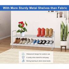 3 - Tier Long Shoe Rack Closet Metal Shoe Organizer Entryway, Wide Stackable Shoe Storage Shelf With Sturdy Wire Grid Closet Floor, Bedroom, Black - Grey + 11.4x43x18.8 - View 4