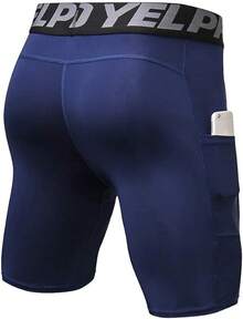 TendenciaYOUTHGO Shorts Deportivo Hombre de Compresión con Bolsillo Pantalones Cortos Interior Licras Secado Rapido para Correr Entrenamiento Fitness CiclismoCalidad premium - Azul oscuro - Ver 3