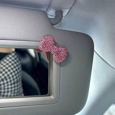 1 pieza Decoración interior del coche DIY Espejo de maquillaje con lazo de strass y estampado de leopardo, estilo lindo Ins, múltiples opciones