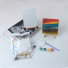5-Piece Mini Art Painting Set - Stretched Canvas With Wooden Easel & 6-Color Acrylic Paint Kit - Complete Starter Pack For Acrylic Pouring, Oil Painting & Wet Art Media - DIY Miniature House Decor - Fall Creative Essential, Holiday Gift Idea, Beginner Artist Kit, Instagrammable Craft Project