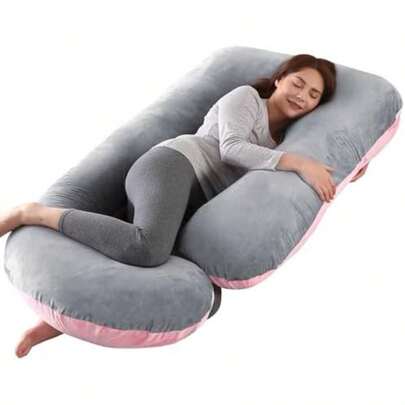 Genérico Almohada de Embarazo Almohada J para Embarazadas de 60 Pulgadas con Funda Extraíble Almohada de Cuerpo Completo para Espalda Caderas Piernas Vientre Regalo Día de la Madre y Mujer(Gris-rosa)