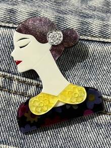 1pc Bohemian Style Acrylic Brooch, Handmade Elegant Lady Brooch With Cartoon Character Wearing Hat And Sunglasses, Creative Birthday Gift For Friends
