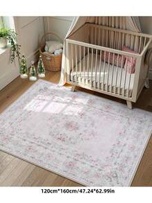 1pc Fluffy Luxurious Soft Bohemian Vintage Pink Area Rug, Non-Slip Machine Washable, Velvet Surface + TPR Bottom, Perfect For Living Room, Bedroom, Hallway - Elegant Courtyard Design, Adorned With Baroque Pattern, Indoor Mat | Non-Slip Backing, Living Room Carpet - màu hồng nhạt - Xem 8