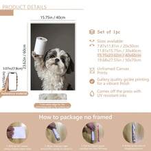 1 pièce Impression sur canevas d'un Shih Tzu avec du papier toilette, œuvre murale sans cadre, décoration pour la maison et le bureau, parfaitement adaptée à la décoration de la maison, de la chambre, du salon, de la salle de bain, décoration murale, avec ou sans cadre en option