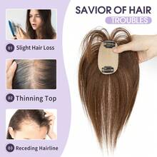 5x9cm Human Hair Topper Hair Piece Top Base Middle Part With Bangs 10 Colors Available For Women Hair Loss Or Bangs HairStyle - S4 - 查看 6