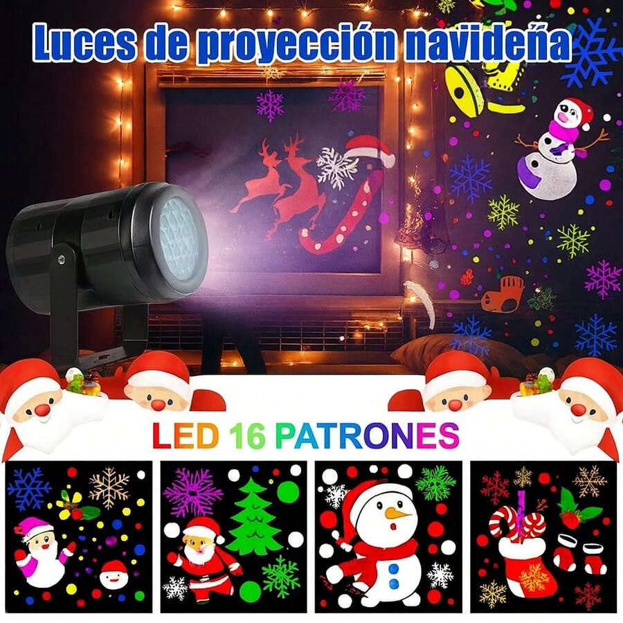 Proyector de Luces Navideñas LED con Múltiples Patrones Intercambiables. Lámpara Decorativa Exterior e Interior para Fiestas y Navidad. - Negro - Ver 1