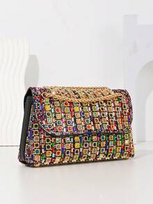 Glittering Gemstone Embellished Evening Clutch Purse, Retro Underarm Bag Suitable For Wedding, Party, Dinner, Valentine's Day Gift - Multicolor - View 13