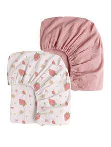 Set de 2 sábanas ajustables suaves y lisas para cuna, artículos esenciales para la cama de bebé recién nacido, transpirables - Multicolor - Ver 10