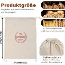 Brotbeutel Leinen Brotkorb stoff Brötchenkorb Leinenbeutel Bienenwachs-Brotbeutel 40x30cm Brotkasten zur Brotaufbewahrung Idealer Brotsack, Brötchenbeutel, Brot Backen Zubehör Brottasche Waschbarer Wiederverwendbarer Frischhalten Brotsackerl Einzugsgeschenk - Weiss - Übersicht 5
