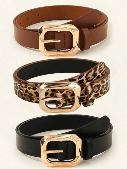 3pcs Gold Square Belt, Suitable Dresses,-Shirts, Casual Pants, Fashion Elegant Ladies Waist Belt Summer, School Fall, Autumn, Halloween