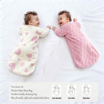 2pcs/Set 0-9M Newborn Baby Anti-Startle Swaddle Sleeping Bag, Comfortable Design Baby Swaddle Blanket, Autumn/Winter