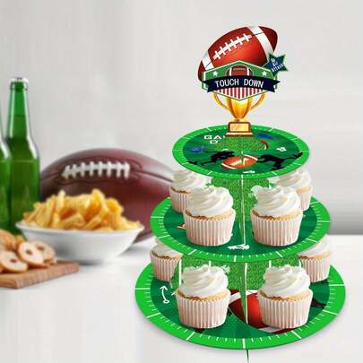 Support à cupcakes de football, décorations de fête de football, support à 3 étages pour cupcakes, tour à desserts, fournitures de fête d'anniversaire de football, décorations de fête, fournitures de fête, décorations de vacances, fournitures de vacances