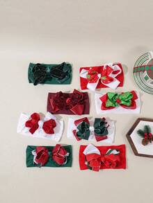 1pc Christmas Ribbon Bow Elastic Nylon Polka Dot Baby Headband Hair Accessories Set - Multicolor - View 2