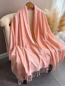 1pc Women's Black Thickened Plush Wool Double-Sided Imitated Cashmere Scarf, Elegant And Fashionable, Couple Shawl Scarf, Versatile And Warm, Suitable For Daily Use In Autumn And Winter