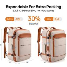 UKEIN 5PCS Travel Backpack Carry On Backpack 42L Flight Approved, Expandable Laptop Backpack With Packing Cubes & Shoe Pocket, Water Resistant Luggage Backpack For Men Women, TSA Approved, Large Backpack - 米色 - 查看 7