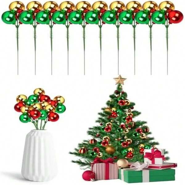 1/6/10 Set 7.9 Inch Christmas Ball Ornaments On Wired Picks Shatterproof Xmas Ball Picks For Christmas Tree Vase Wreath Stairs Garland Decoration Supplies