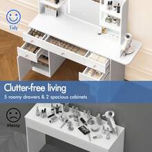 ALFORDSON Dressing Table With Mirror, LED Lights, Socket, Vanity Table With 5 Drawers, 2 Cabinets And 6 Shelves, Vanity Table For The Bedroom Dressing Room, White - 白色 - 查看 4