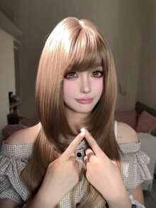 alicegarden 1 Synthetic Fiber Long Straight Hair Wig With Bangs, Brown Long Straight Hair, 26 Feet Long, Fashionable Wig, Natural And Realistic