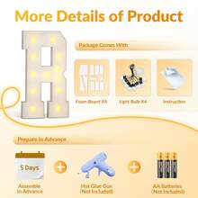 4FT Marquee Light Up Letters, Large Light Up Letters For Party Decoration, Marquee Letter For Birthday Graduation Baby Shower Wedding, Pre-Cut Foam Board Assembly Required Letter &-Z - O màu vàng - Xem 4