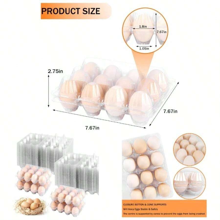 50 Pack 12 Count Plastic Cartons - Bulk Cheap Reusable Containers Chicken Eggs, Dozen Storage Solutions. 50 - 50 - View 1