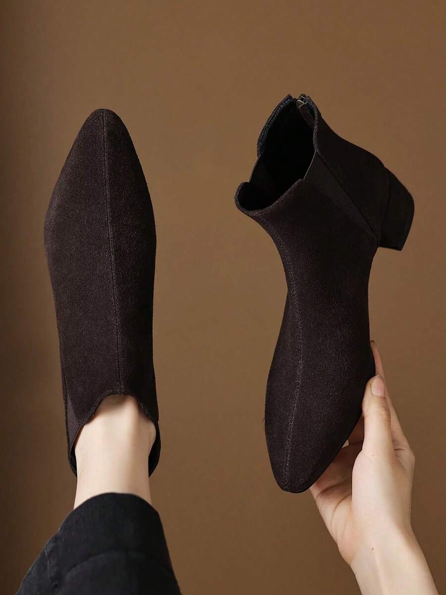 2025 New Round Toe Flat Ankle Boots For Women, Faux Suede Ankle Boots With Plush Lining, Slim Fit, Suitable For Autumn/Winter