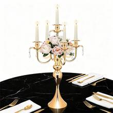 1pc Gold Candle Holder, 5-Arm Tabletop Candelabra, Suitable For Wedding Centerpiece Decor, Christmas Holiday Events, Party Decoration - Metal Structure - Gold - View 5
