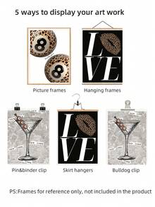 1/3pcs Frameless 3 PiecesLeopard Print Wall Art Set, Vintage 8 Ball & Martini Cocktail Poster Collection, Lucky Girl Aesthetic Decor, Retro Party Theme Prints For Bedroom, Dorm & Bar Wall - Multicolor - View 7
