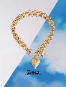 1件波西米亚风不锈钢心形手链，女士爱心吊坠，粗链手链，时尚宣言饰品，闺蜜礼物 - 手鍊.. - 查看 10