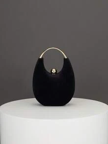 1pc Black Velvet Elegant Crystal Decor Handbag, 2025 New Autumn/Winter Fashion Party Metal Strap Wallet, Fits Lipstick & Jewelry, Suitable For Evening, Wedding, Prom And Valentine's Day - Black - View 6