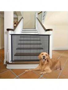 1 个便携式可折叠宠物门（带 6 个透明挂钩），无需钻孔的宠物安全屏障，狗围栏保护器，适用于楼梯、阳台、门口和户外使用，室内猫狗安全围栏，耐用塑料材质，确保家居安全 - 黑色 - 查看 5