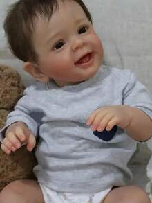 22 Inch/55cm Cute Reborn Doll, PE Limbs Cotton Body, Boy Reborn Doll, Bottle Pacifier Set, Light Brown Hair, Soft Huggable Texture, Perfect Holiday Gift For Christmas Festivities Kids' Christmas Present - 白色 - 查看 2