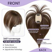 5x9cm Human Hair Topper Hair Piece Top Base Middle Part With Bangs 10 Colors Available For Women Hair Loss Or Bangs HairStyle - S2 - Xem 8