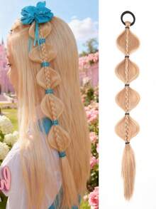 Synthetic Braided Ponytails Hair Extensions For Kids With Elastic Hair Band Hairpieces Natural Black/ Brown Fake Hair1pcs